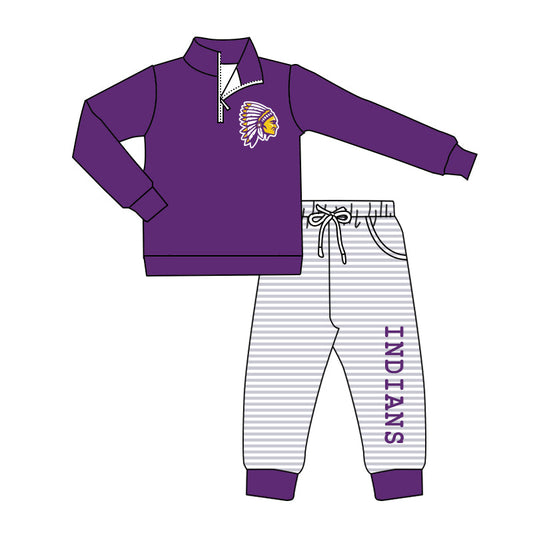Baby Boy Purple Long Sleeves Pullover Shirt Pocket Pants Fall Team Set