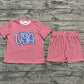 Baby Girl Short Sleeves Red Stripes Shirt Shorts 4th Of July Pajamas Set RTS