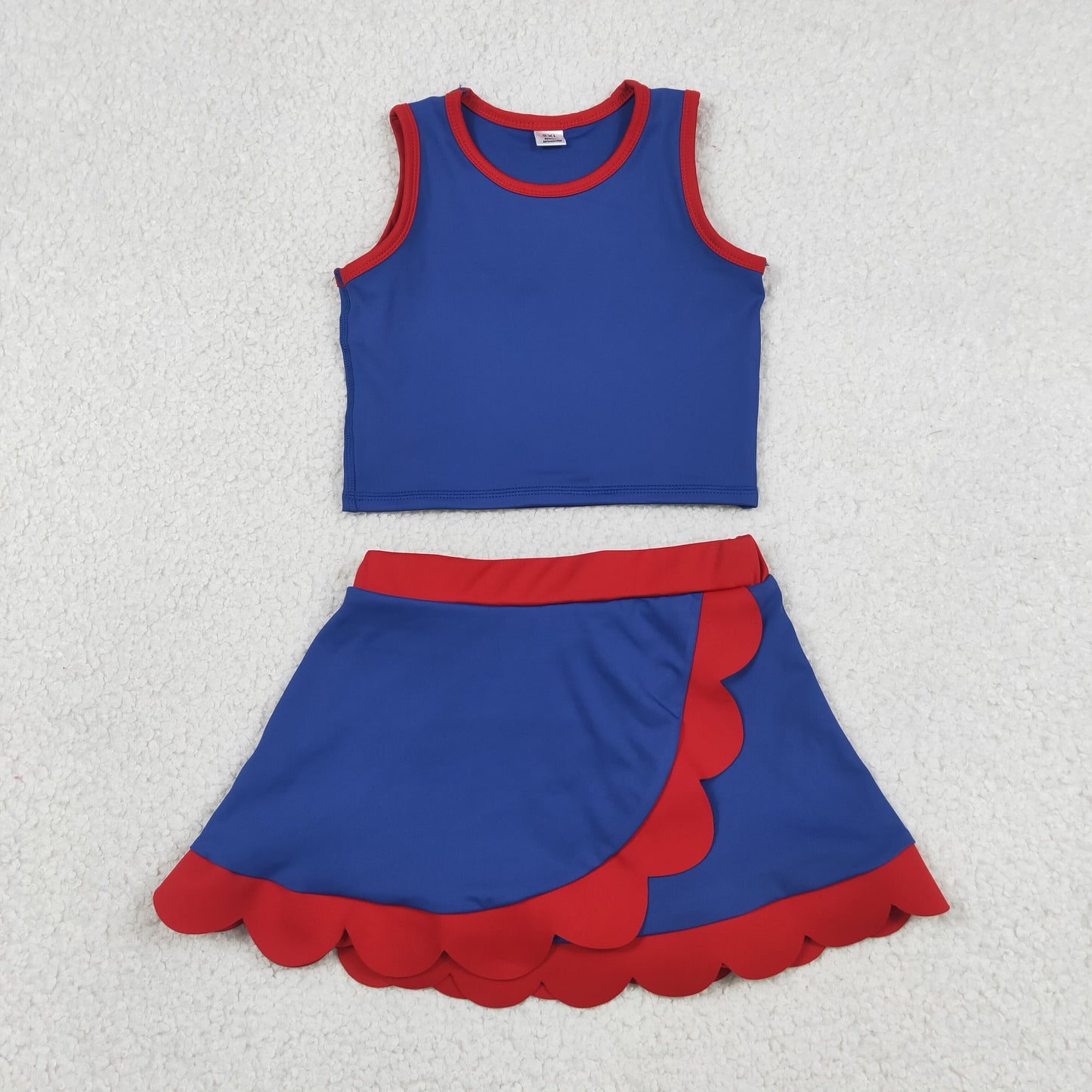 Baby Girls Kids Sleeveless Navy Shirt Scallop Skirt Shorts Yoga Active Set Clothes RTS