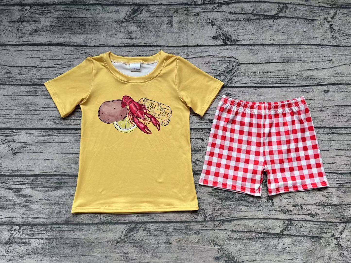 No moq Pre-order BSSO0438 Baby Boy Crawfish Shirt Plaid Shorts Summer Set