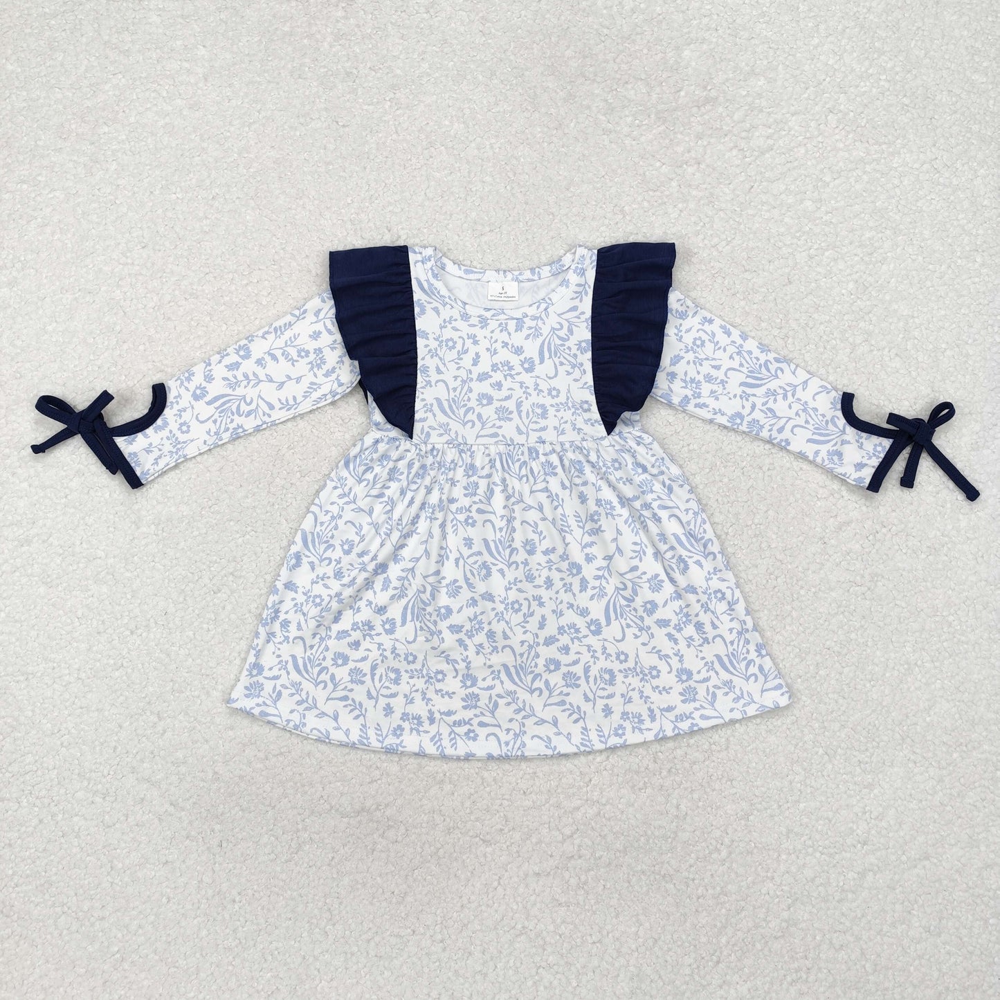 Baby Girl Long Sleeves Blue Flower Ruffle Dress