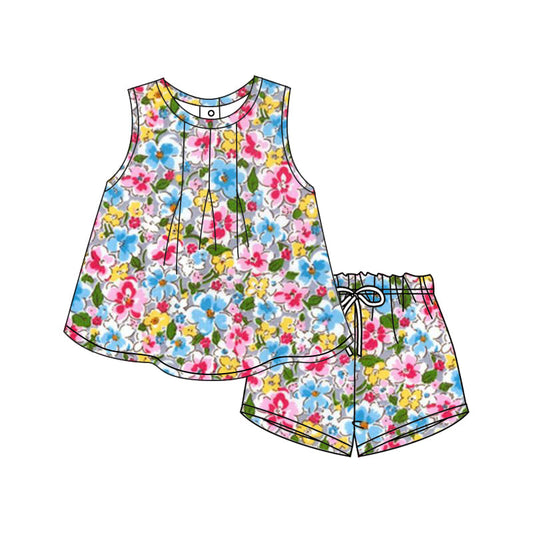Baby Girl Sleeveless Flower Tops Shorts Summer Set ( Moq 5 ）12.9