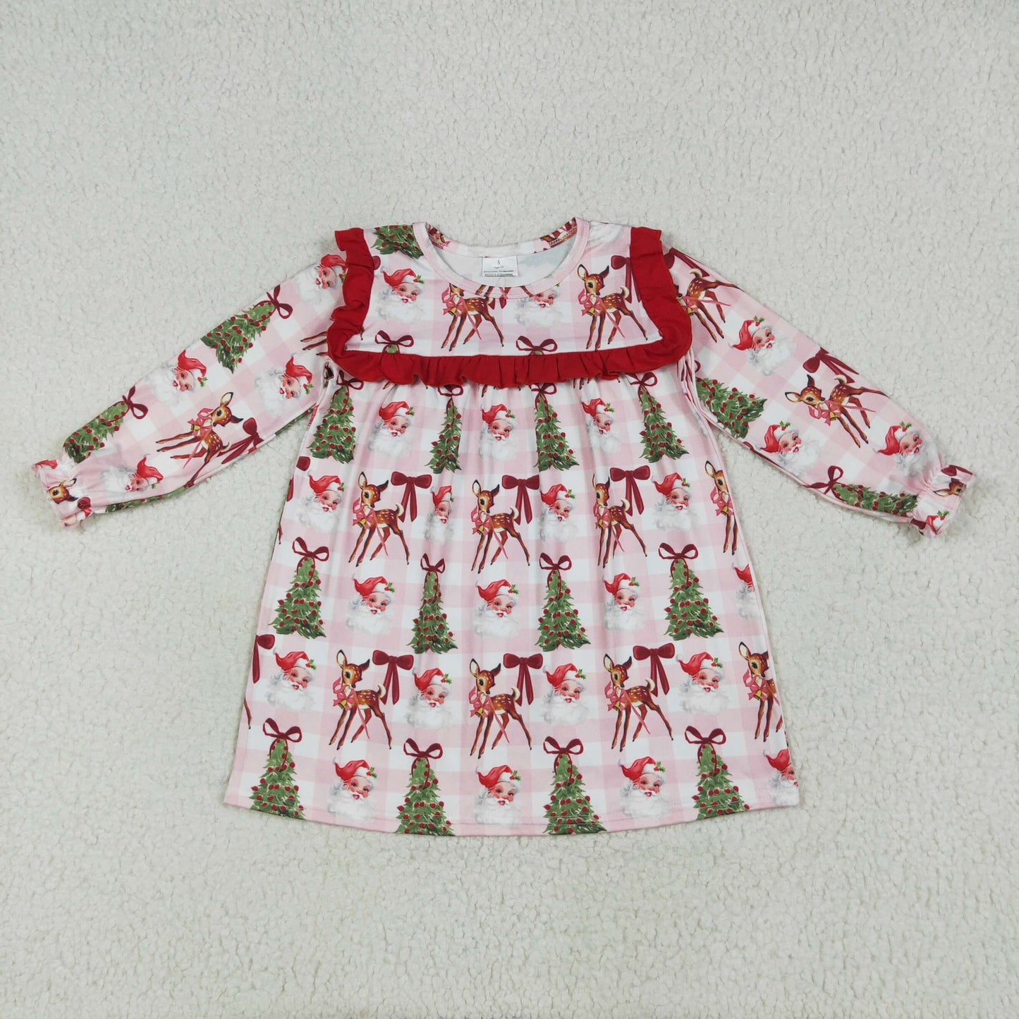 Baby Girl Long Sleeves Santa Trees Christmas Knee Length Dress RTS