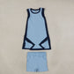 Baby Girls Kids Sleeveless Tops Blue Pockets Shorts Set Yoga Active Clothes RTS