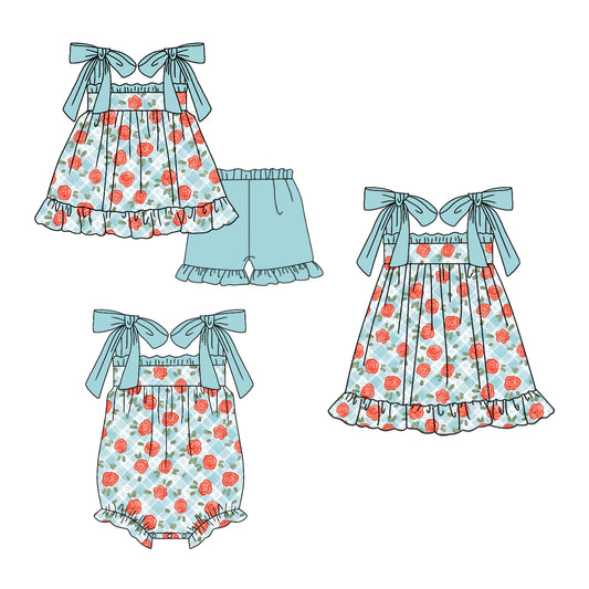 ( Moq 5 Each Style ) Sibling Baby Girls Kids Flower Plaid Blue Romper Dress Set Summer Clothes