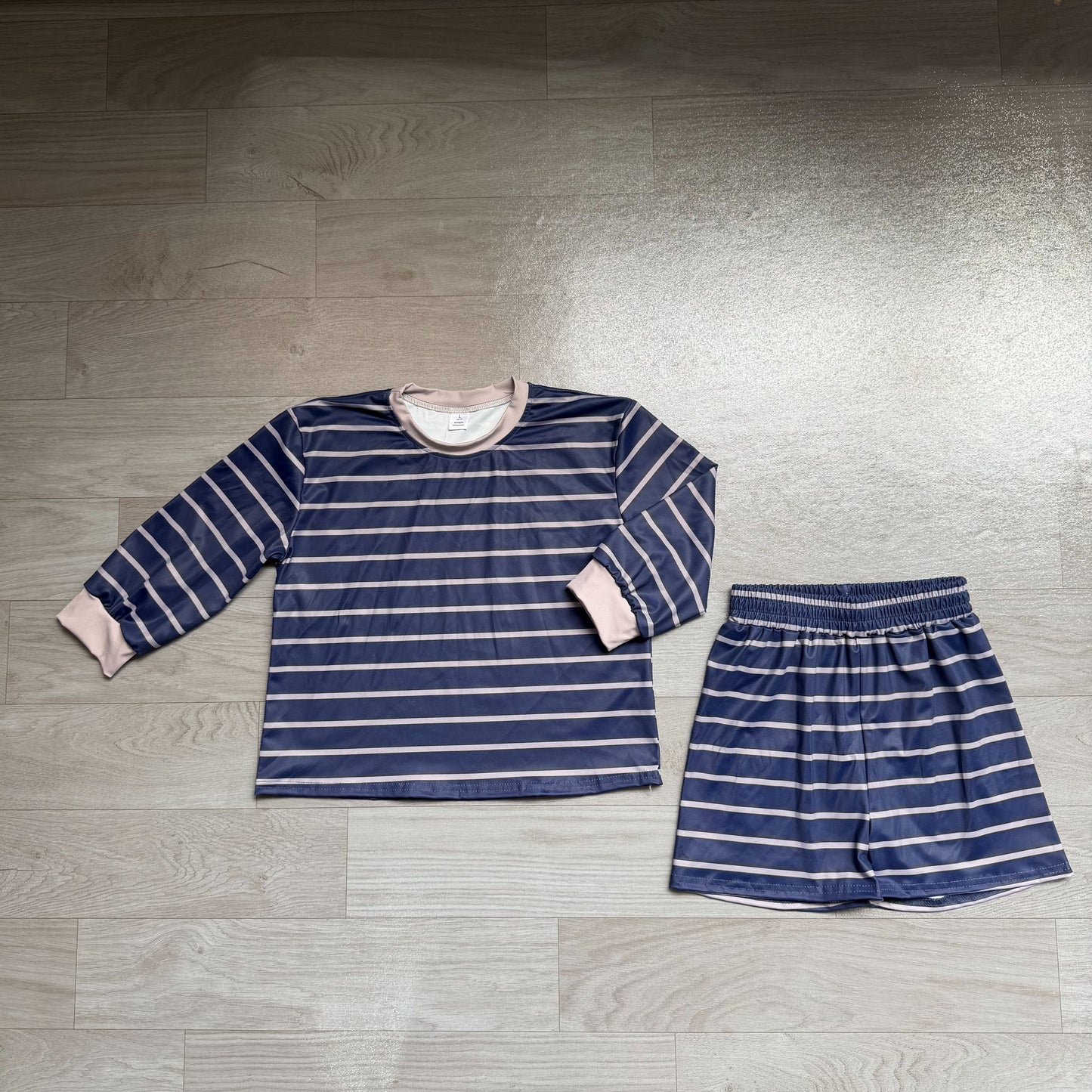 ( No moq ) Preorder Baby Girls Kids Long Sleeves Stripes Shirt Shorts Black Set Yoga Active Clothes