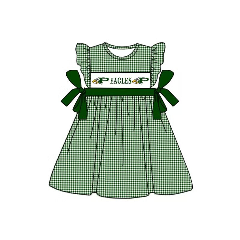 baby girl green checkered short sleeves dress