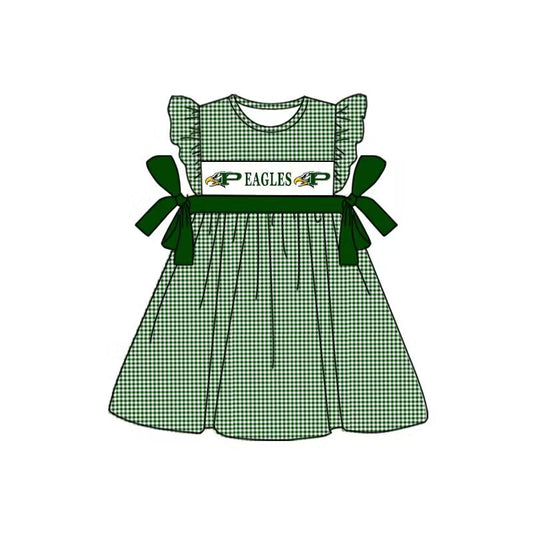 baby girl green checkered short sleeves dress