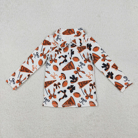 Baby Girl Long Sleeves Orange Football Bows Team Cheer Yoga Active Zipper Shirt Tops RTS（副本）