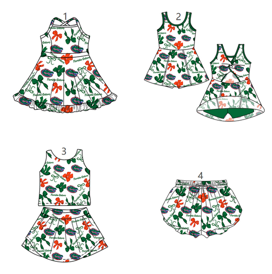 ( Moq 5 Each Style ) Baby Girls Kids Green Bows Sibling Team Shorts Dresses Set