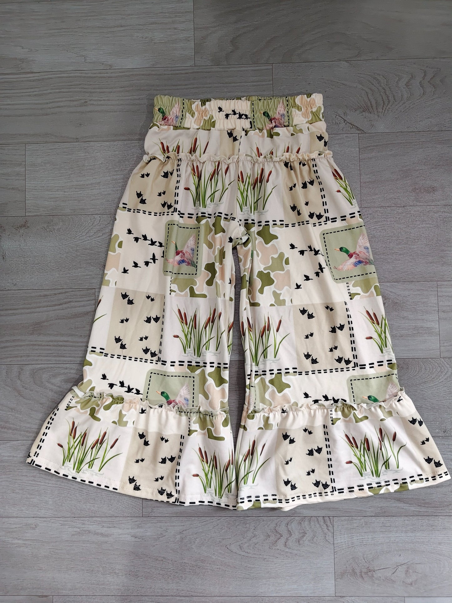 ( No moq ) Baby Girls Kids Ducks Green Camo Ruffle Pants Bottoms Clothes