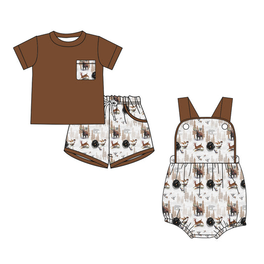 ( Moq 5 Each Style ) Sibling Baby Boys Kids Animals Shirt Shorts Set Romper Summer Clothes