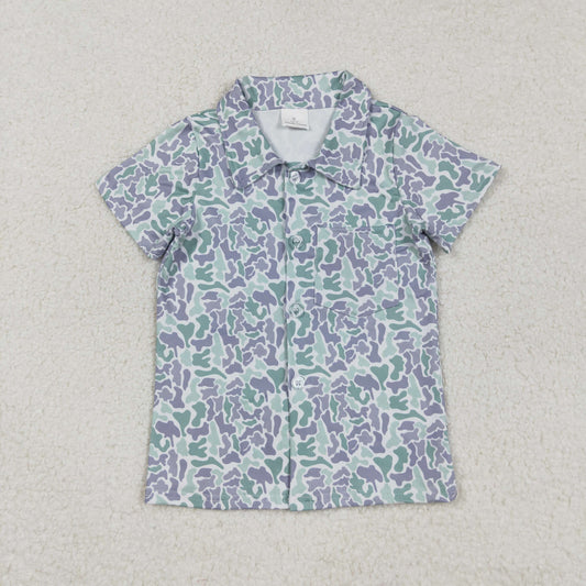Baby Boy Short Sleeves Green Grey Camo Buttons Shirt Tops RTS