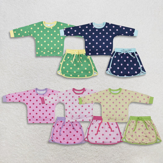 Sibling Baby Girls Kids Long Sleeves Dots Shirts Skirts Shorts Sets Clothes RTS