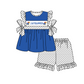 ( Moq 5 Each Style ) Baby Boys Girls Short Sleeves Team Sibling Blue Romper Dress Set