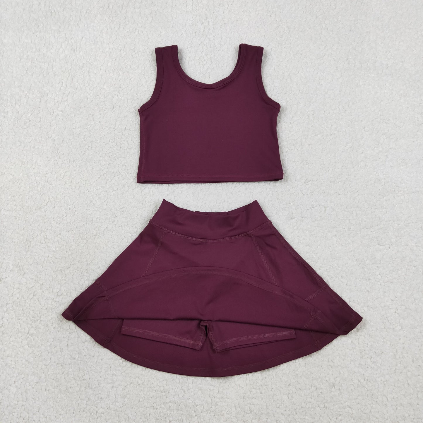 Baby Girls Kids Sleeveless Dark Red Tops Shorts Skirt Yoga Active Set RTS