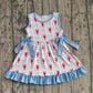 Baby Girls Sleeveless Crawfish Bows Stripes Blue Ruffle Knee Length Dress RTS