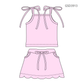 ( Moq 5 ) Preorder Baby Girls Straps Light Pink Tops Pockets Scallop Skirt Shorts Set Clothes