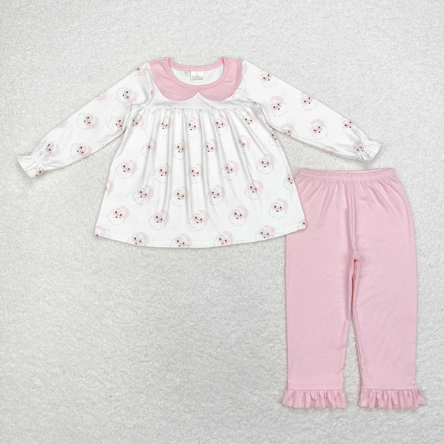 Baby Girl Long Sleeves Christmas Santa Tops Pink Cotton Pants Set