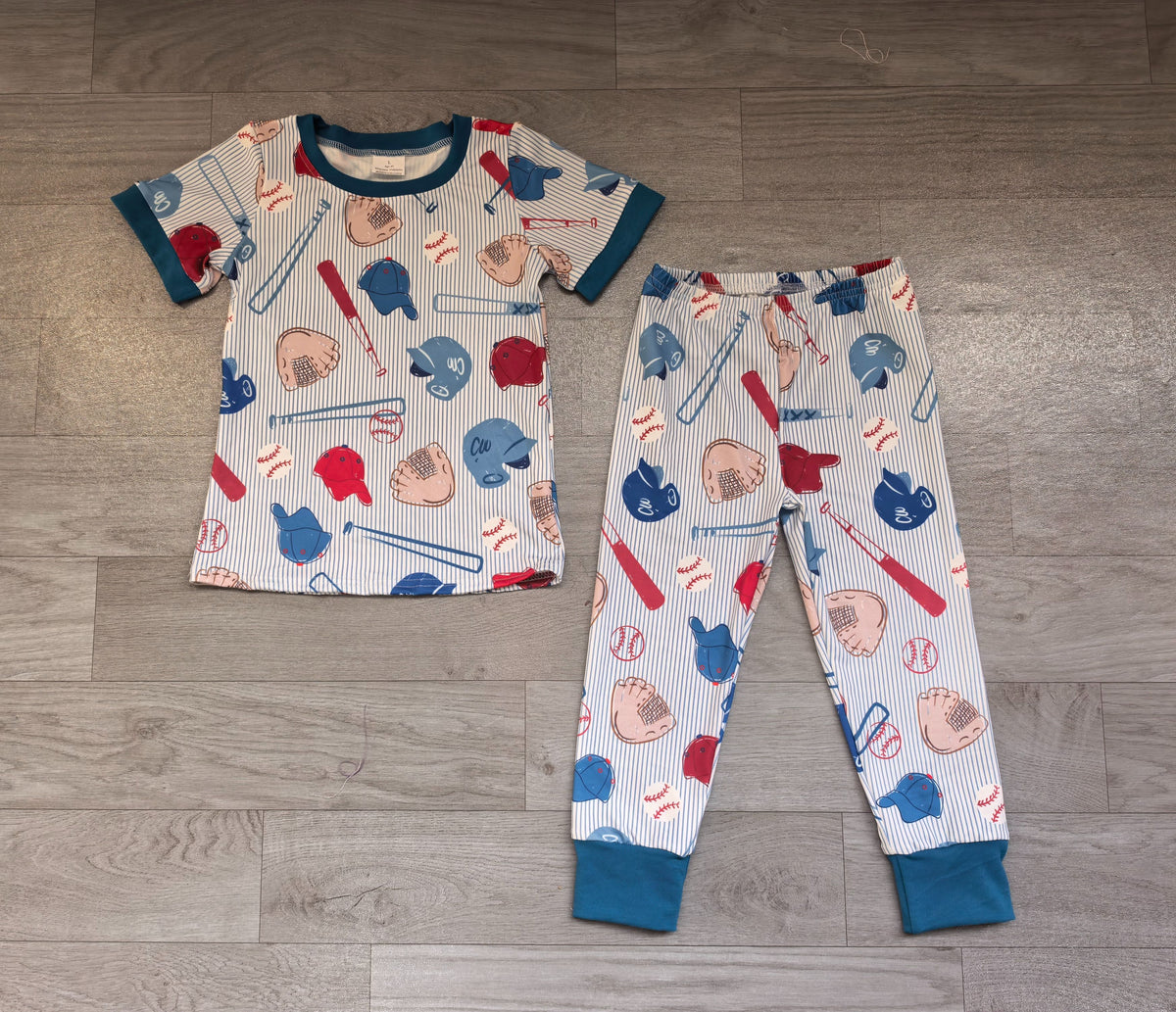 ( No moq ) Preorder Baby Boys Kids Short Sleeves Baseball Stripes Shirt Pants Set Pajamas Clothes