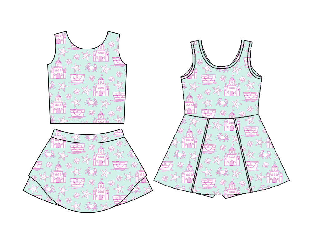 ( Moq 5 Each Style ) Baby Girls Kids Sleeveless Beach Sibling Shorts Dress Set Clothes