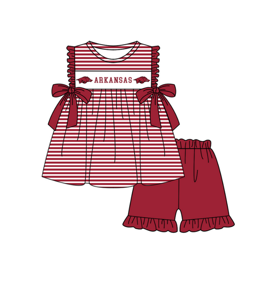 ( Moq 5 ) Baby Girls Toddler Sleeveless Pigs Bows Stripes Tunic Shorts Team Set 1.29