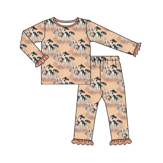 Baby Girl Western Horses Shirt Pants Pajamas Clothes Set