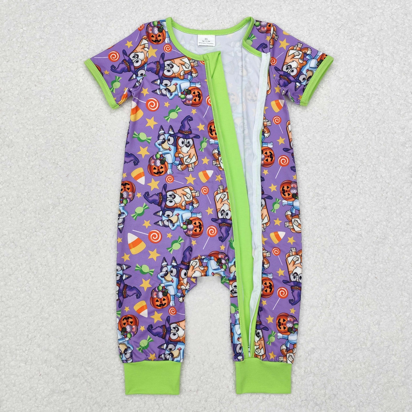 Baby Boy Infant Dogs Halloween Purple Zipper Bamboo Sleeper Romper