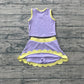 Baby Girls Kids Lavender Tops Scallop Skirt Shorts Yoga Active Set Summer Clothes RTS