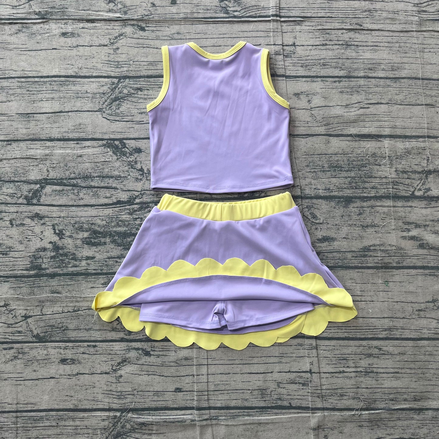 Baby Girls Kids Lavender Tops Scallop Skirt Shorts Yoga Active Set Summer Clothes RTS