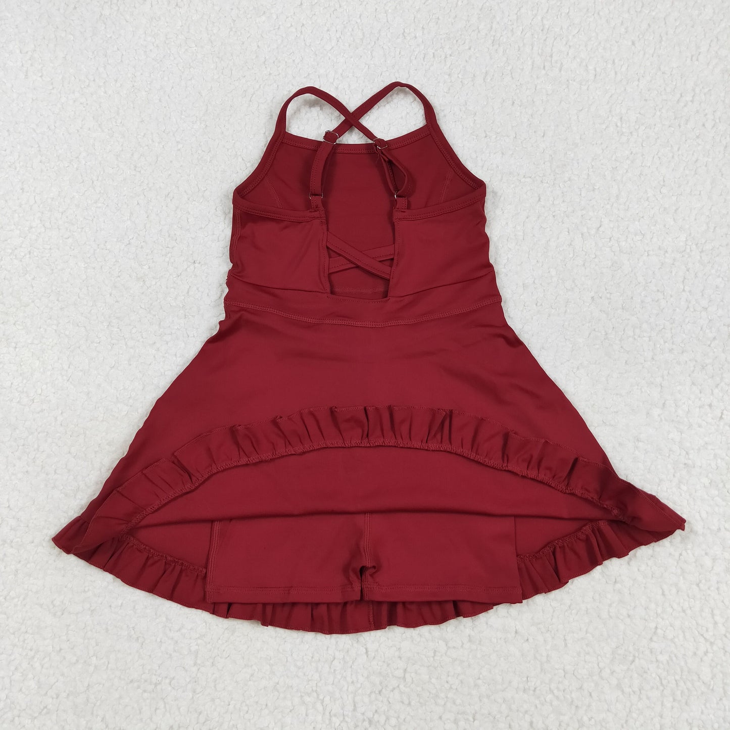Baby Girl Sleeveless Dark Red Yoga Active Ruffle Summer Dress RTS