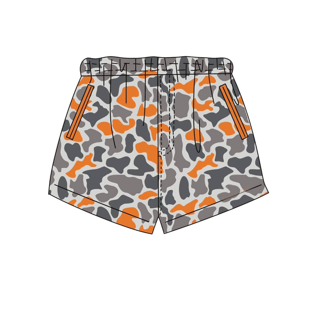 ( Moq 5 ) Preorder Baby Boys Kids Orange Grey Camo Pockets Shorts Bottoms Team Clothes