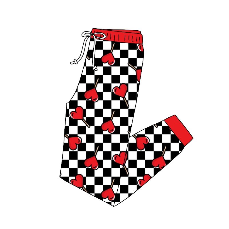 Moq 3 Pre-order P0388 Adult Women Valentine's Hearts Checkered Pants