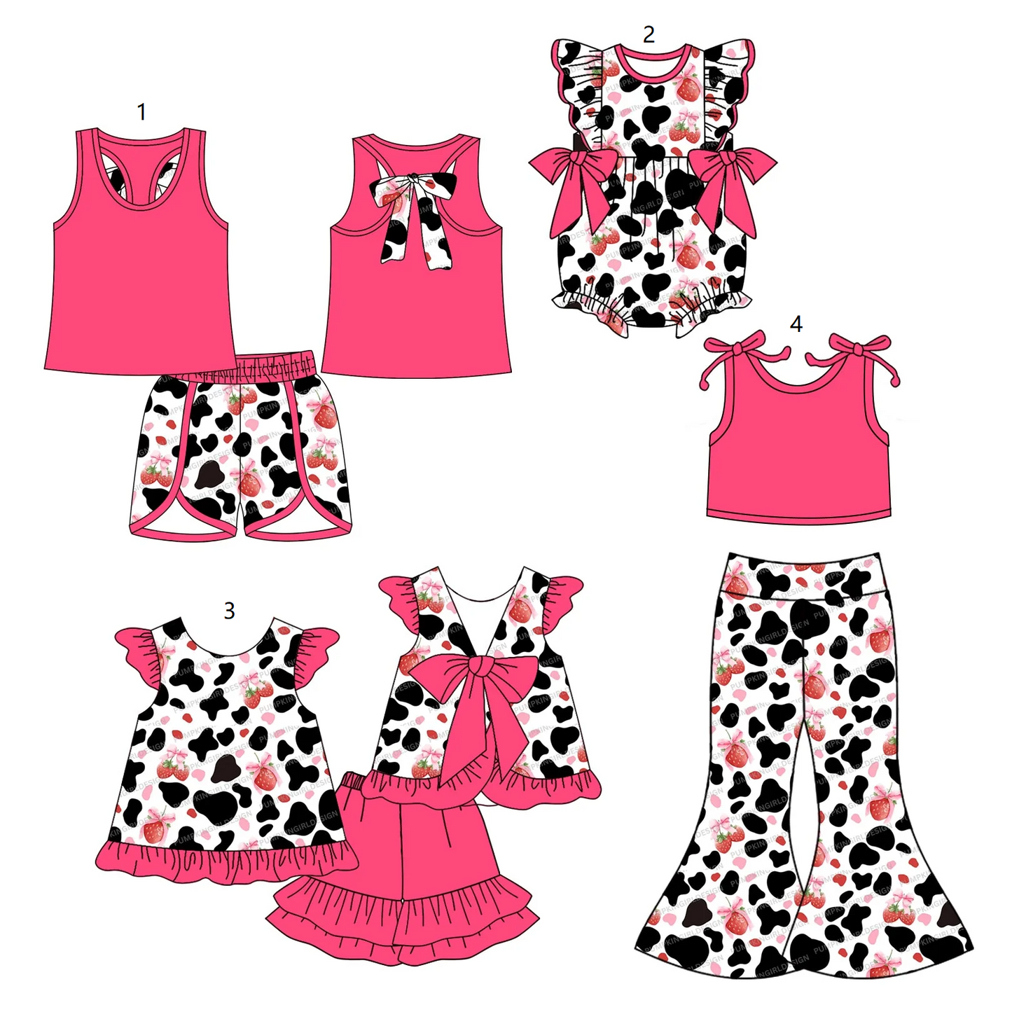 ( Moq 5 Each Style ) Baby Girl Western Strawberry Bows Sibling Romper Set 4.22