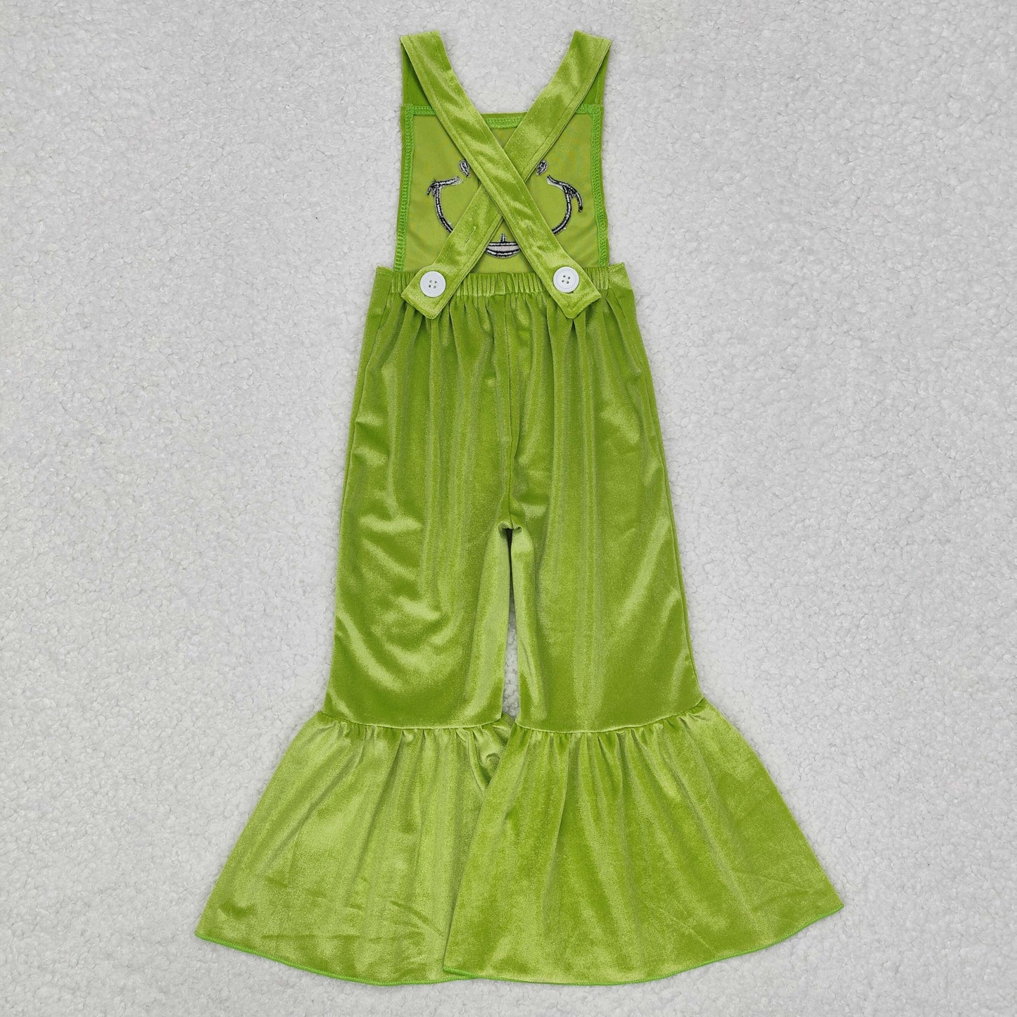 Baby Girl Embroidery Christmas Green Frog Velvet Jumpsuit