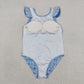 Baby Girl Kids Short Sleeves Blue Flower One Piece Swimsuit RTS