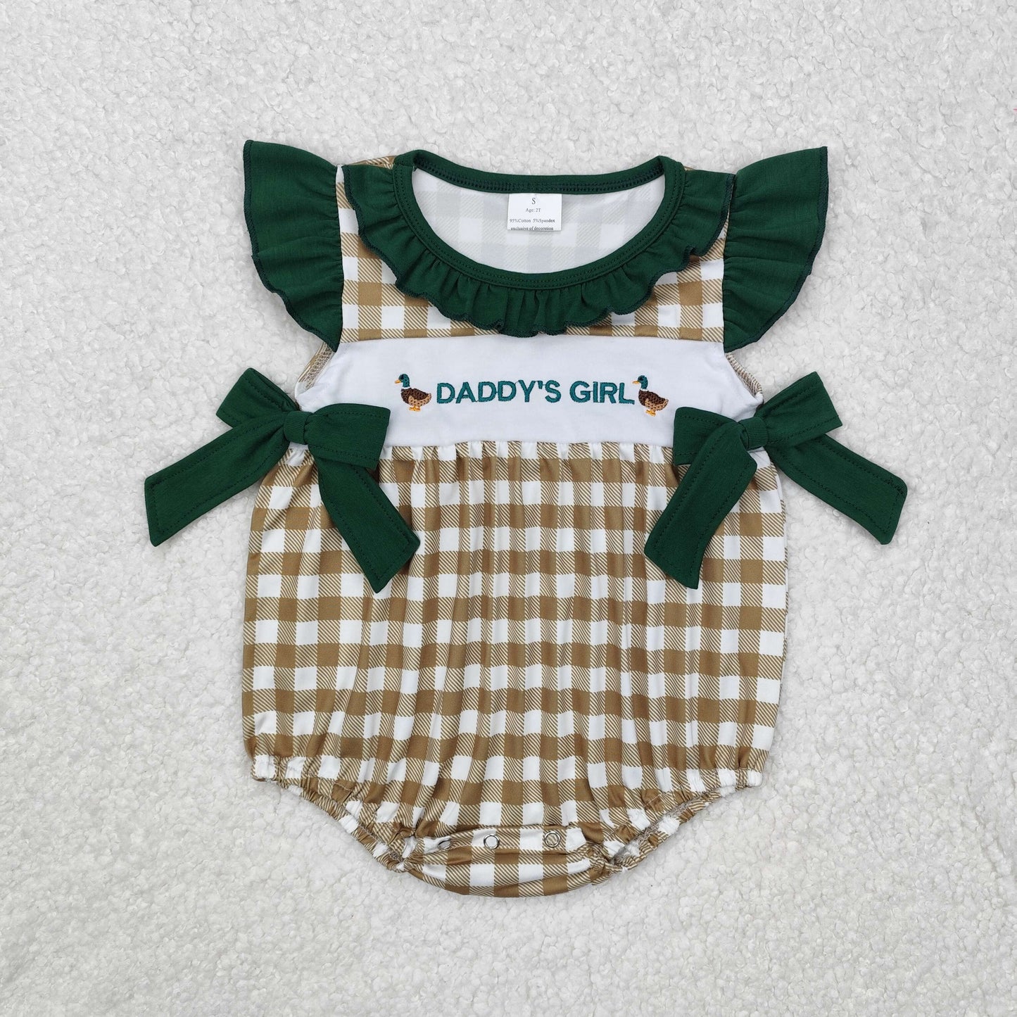 Baby Kids Short Sleeves Embroidery Daddy's Girl Ducks Bows Knee Length Plaid Dress