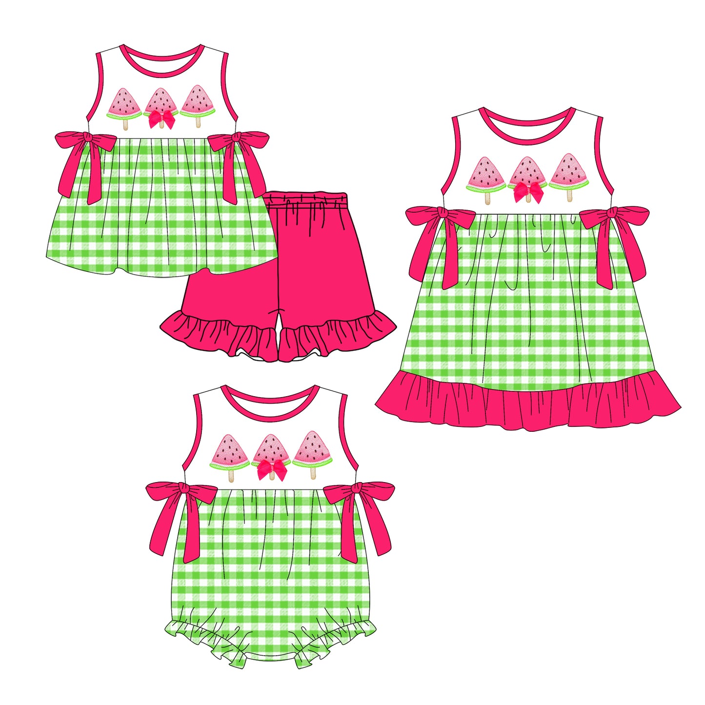 ( Moq 5 Each Style ) Sibling Baby Girls Kids Watermelon Romper Dress Set Summer Clothes