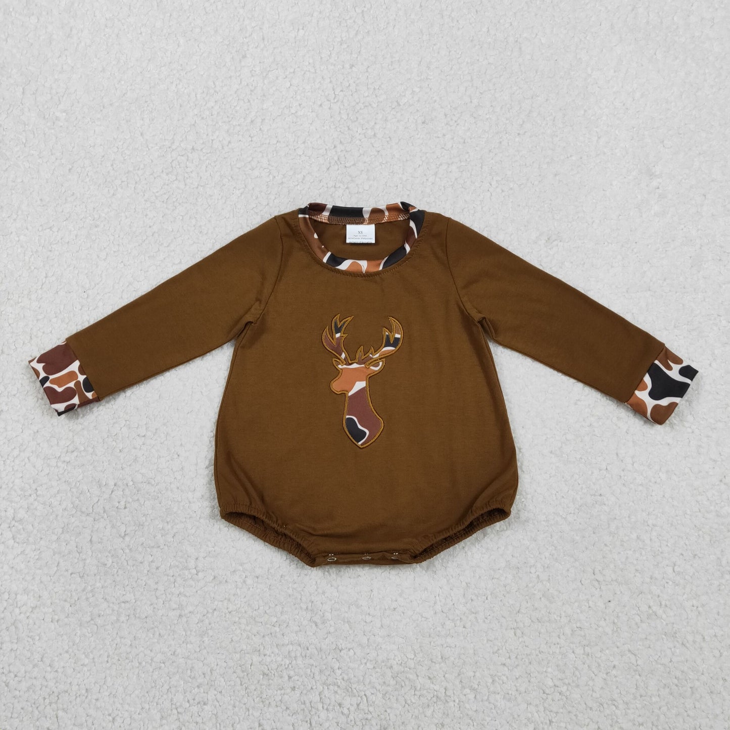 Baby Boy Toddler Brown Long Sleeves Embroidery Camo Deer Romper RTS