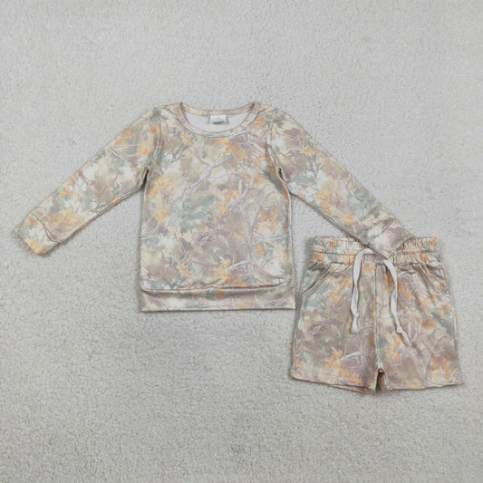 Baby Girls Long Sleeve Leaves Camo Tops Pockets Shorts Clothes Set RTS