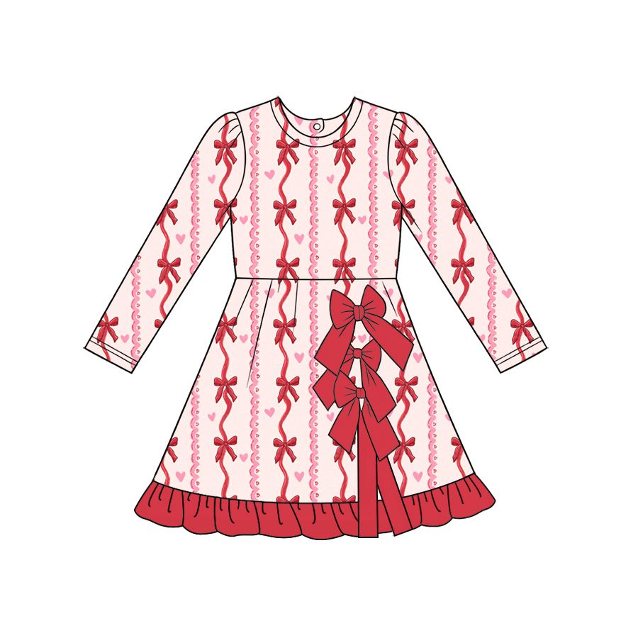 ( Moq 5 ) Preorder Baby Girls Kids Hearts Bows Valentine Scallop Dress Yoga Active Clothes