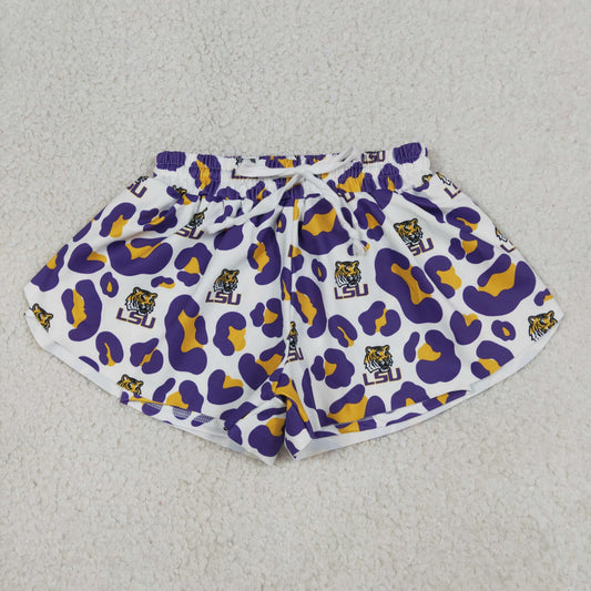 Baby Girls Kids Purple Leopard Tigers Team Yoga Active Ruffle Shorts Bottom RTS