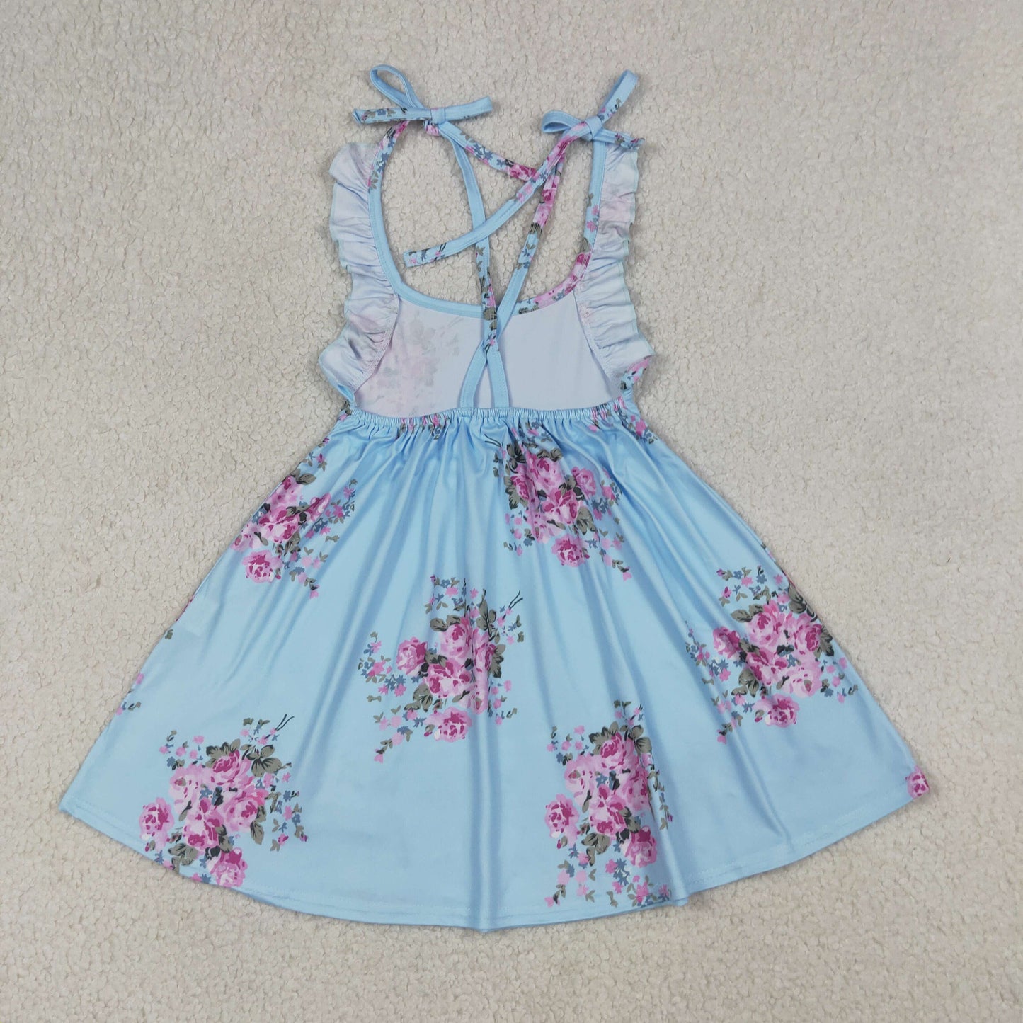 Baby Girls Kids Sleeveless Flower Knee Length Blue Dress Summer Clothes RTS