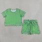 Sibling Baby Girls Kids Short Sleeves Plaid Shirts Scallop Shorts Sets Clothes RTS