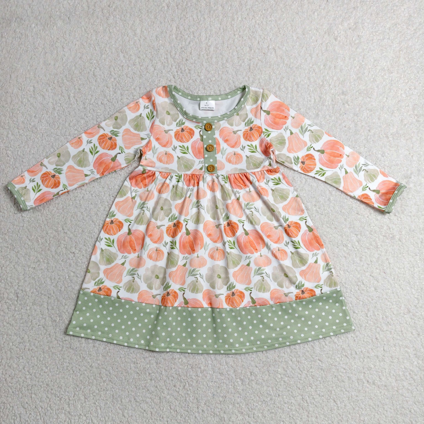 Baby Girls Kids Pumpkins Green Ruffle Knee Length Dress Fall Clothes RTS