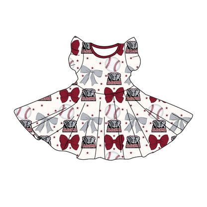 ( Moq 5 each style ) Baby Girl Toddler Team Bows Baseball Elephant Sibling Dress Set