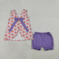 Baby Girls Kids Sleeveless Flower Bows Hearts Tunic Purple Shorts 4th of July Set RTS