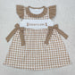 RTS Baby Kids Short Sleeves Daddy's Girl Deer Bows Knee Length Plaid Dress