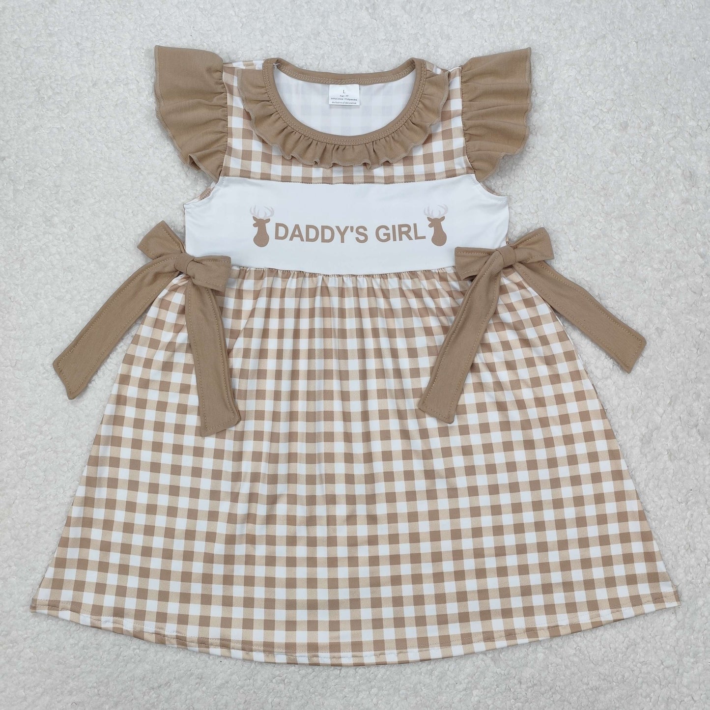 RTS Baby Kids Short Sleeves Daddy's Girl Deer Bows Knee Length Plaid Dress