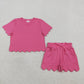 Baby Girls Kids Short Sleeves Hot Pink Shirt Scallop Shorts Summer Clothes Set RTS